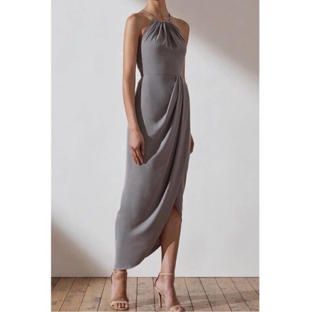 Shona Joy Core High Neck Ruched Midi Dress in Gray Size 2